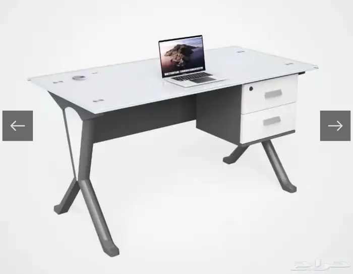 مكتب زجاج أبيض بأدراج مدمجة 0