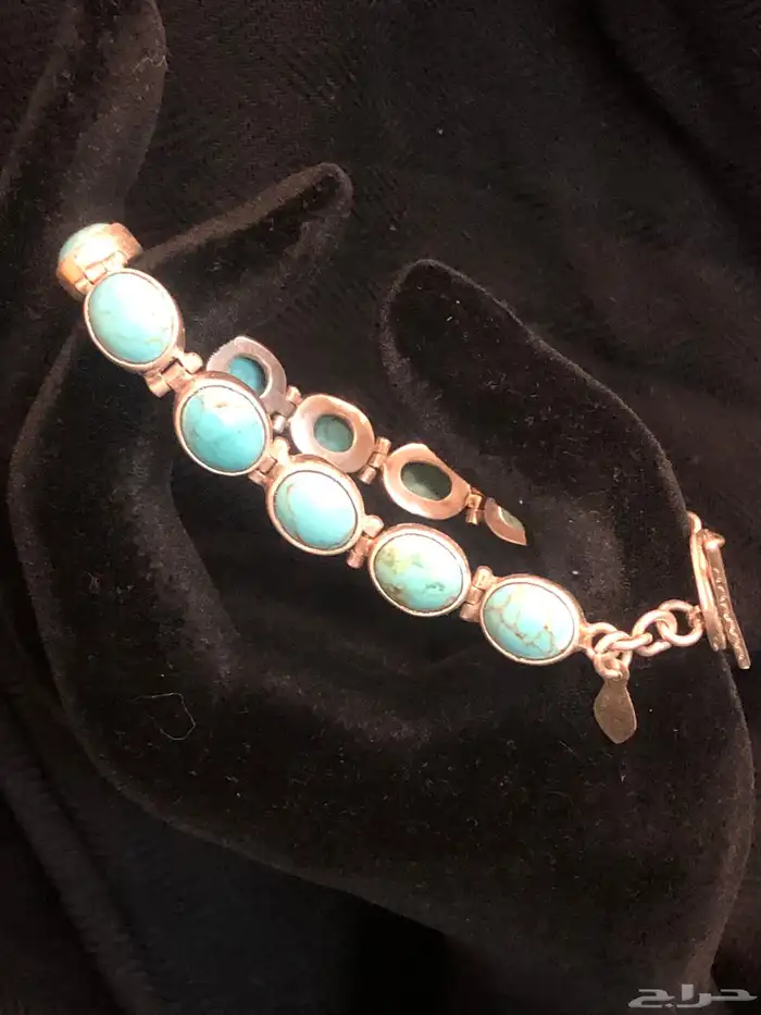 أساور فضة أصلية مختومة بأحجار تركواز فيروز 19