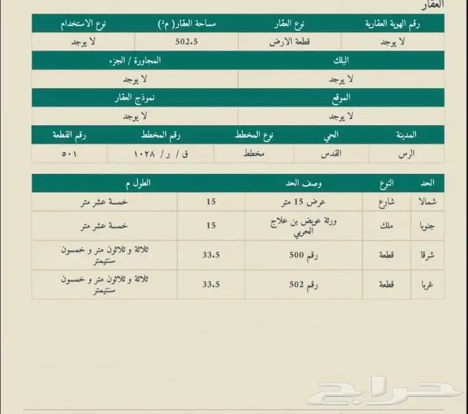 ارض في حي القدس القصيم   الرس 0