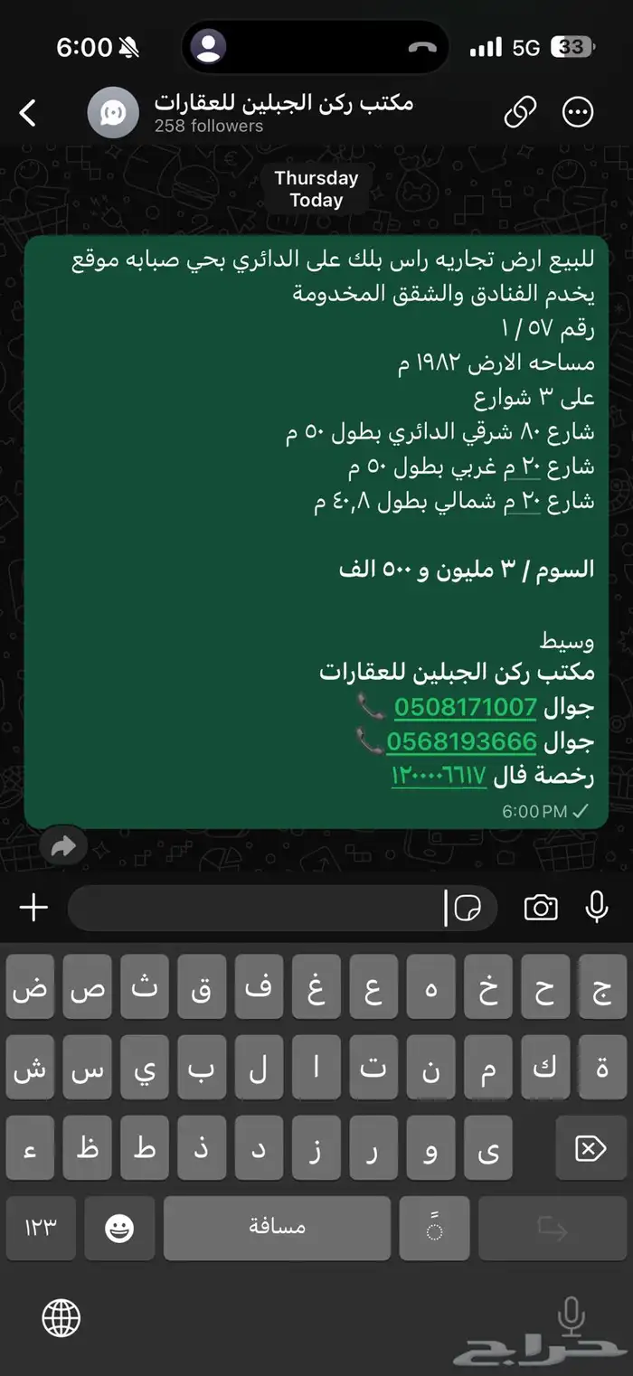 للبيع ارض تجاريه صبابه المواصفات بالصوره 0