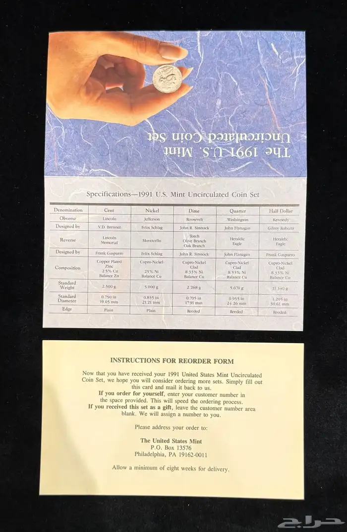 عملات معدنية أمريكية مجموعة عام 1991 P D فيلادلفيا ودنفر 3