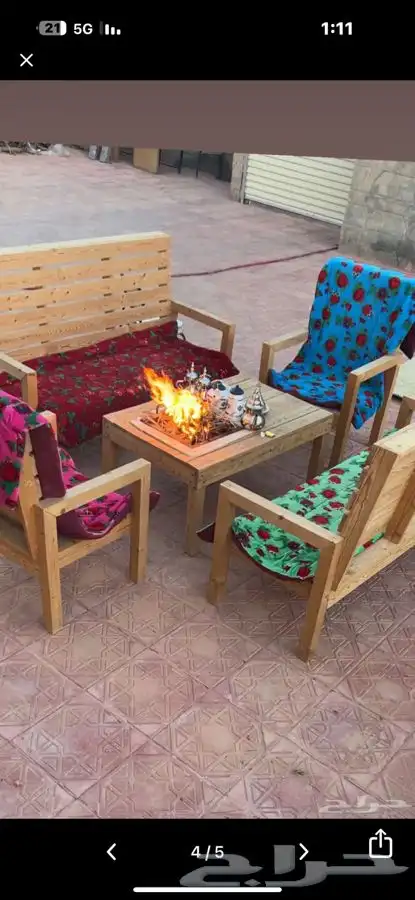 جلسه شتويه من الخشب فيهامنقل نار شبه جديده 0
