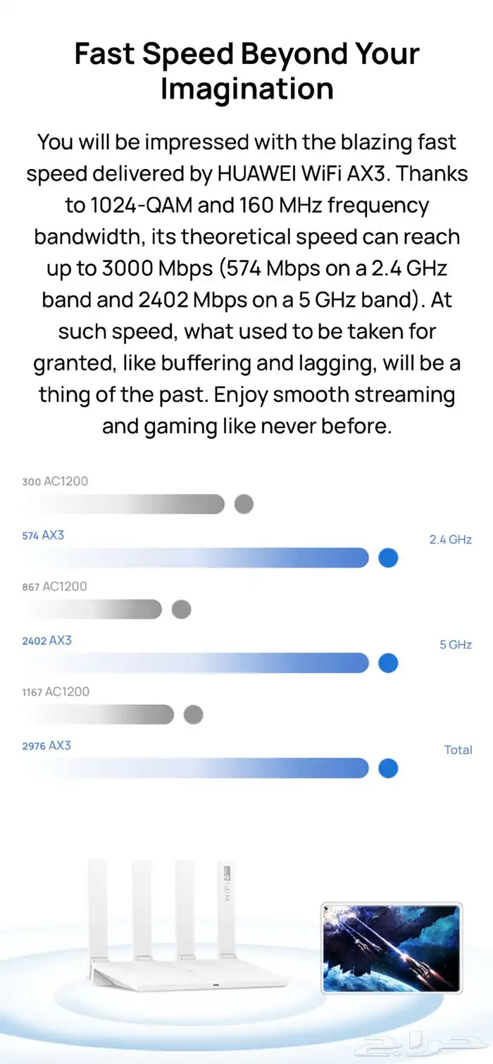 هواوي راوتر واي فاي AX3 كواد كور بتقنية 6 بلس 2