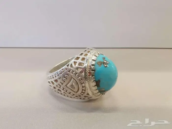 خاتم تحفة من الفيروز بفضة ثقيلة عيار 925 0