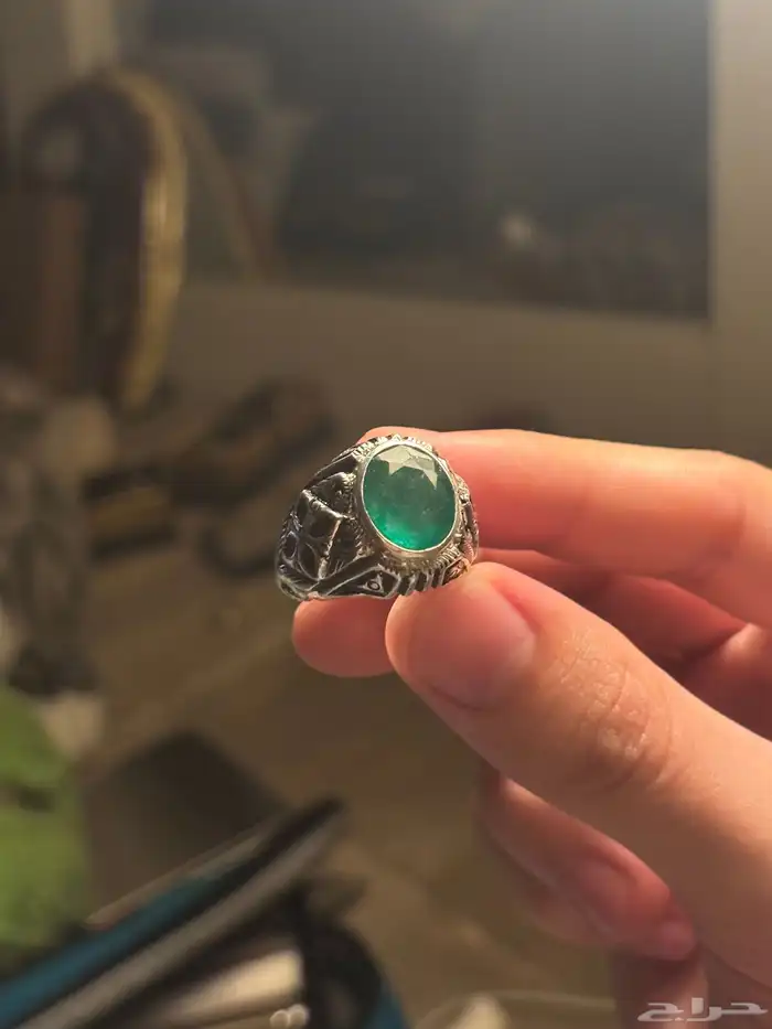 خاتم زمرد هندي حفر عميق يدوي 0