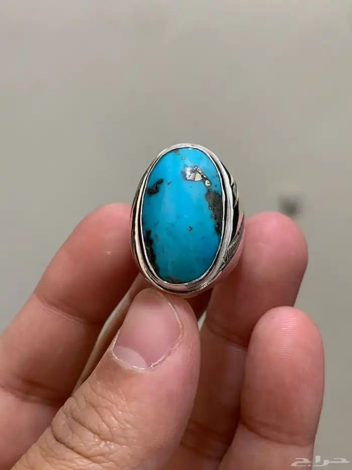 خاتم فيروز طبيعي ايراني فاخر صياغة مميزه فضة 925 1