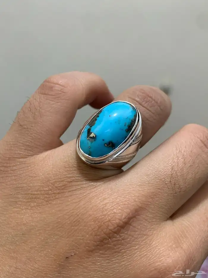 خاتم فيروز طبيعي ايراني فاخر صياغة مميزه فضة 925 7