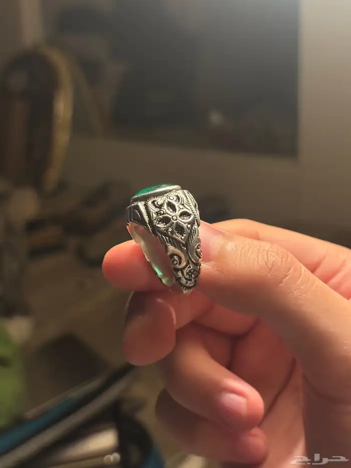 خاتم زمرد هندي حفر عميق يدوي 1