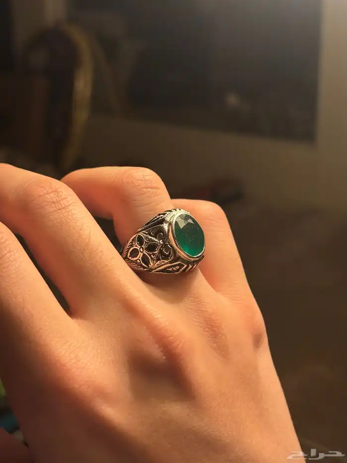 خاتم زمرد هندي حفر عميق يدوي 4