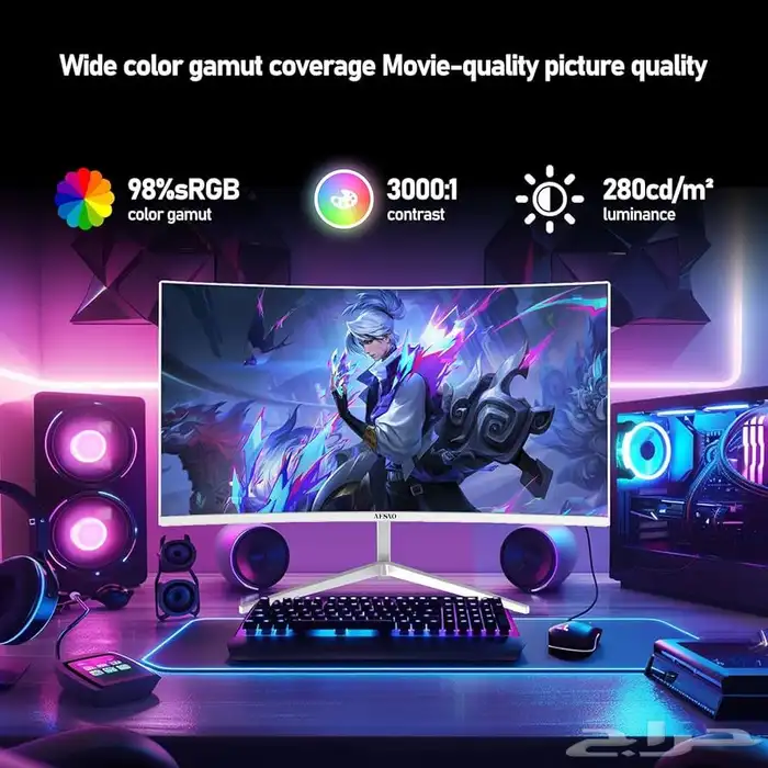 شاشه العاب بيضاء 24 انش من ايسنو منحنيه 180 Hz 5