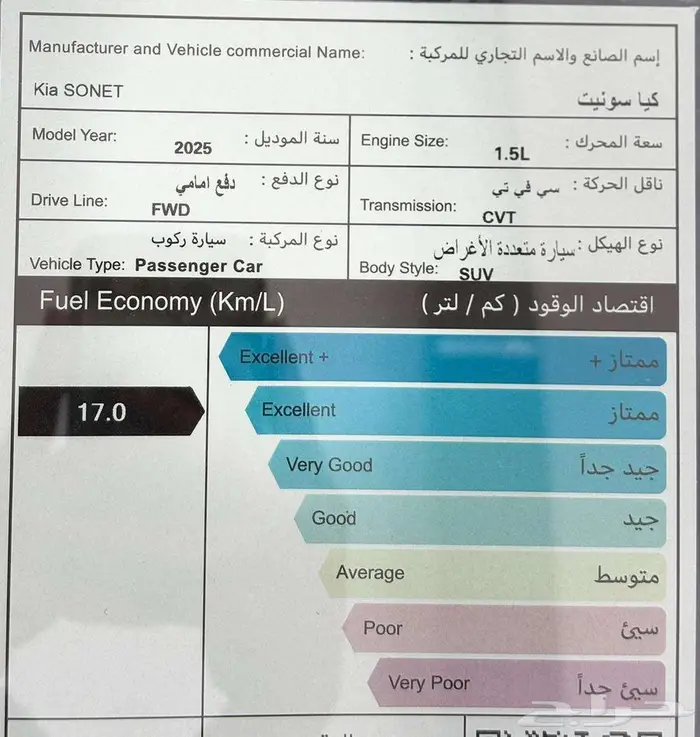 كيا سونيت استاندر مطور 2025 الجبر LX 17