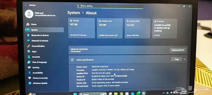laptop Lenovo Thinkpad t480s touch screen 16 gb 512 gb 3