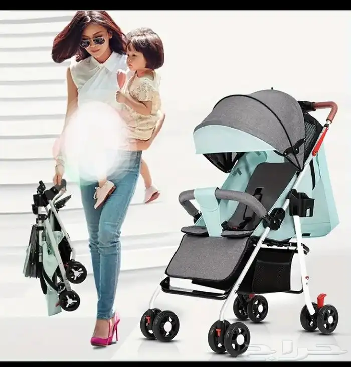 عربة أطفال قابلة للطي محمول متعددة الوظائف بأربعة عجلات 2