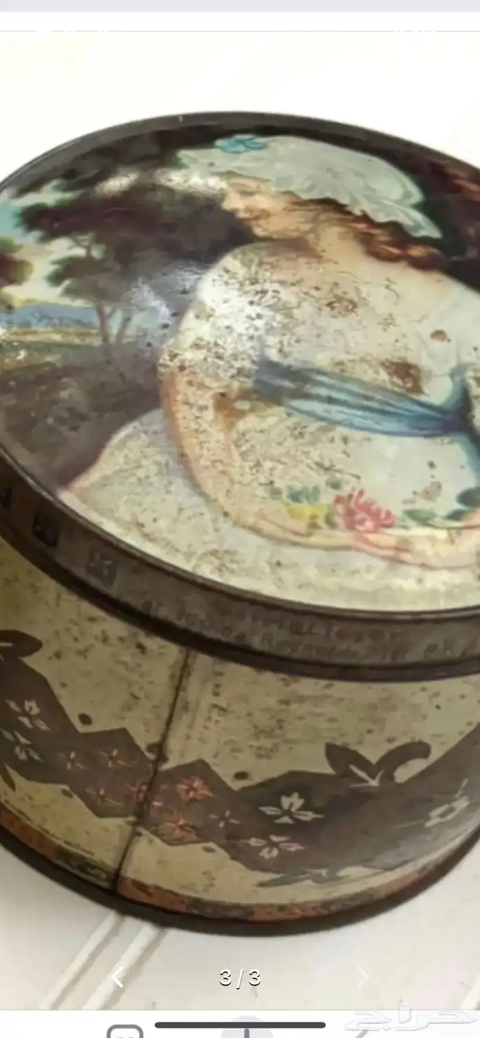 علبه معدنيه قديمه لحفظ الحلوى او القهوه 1