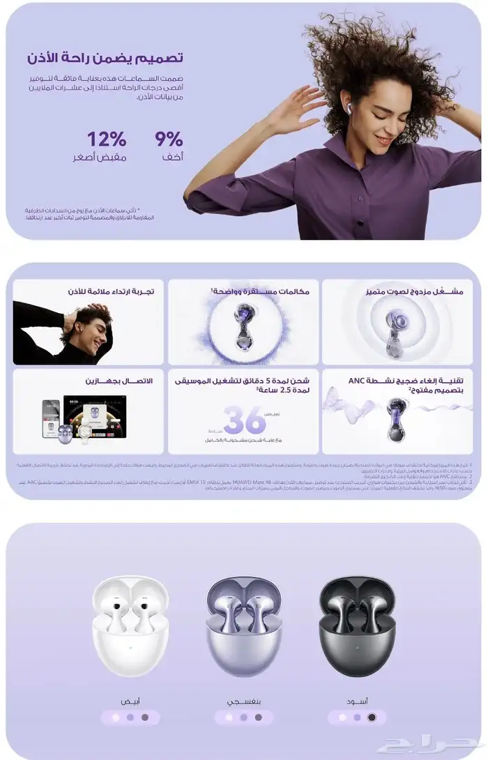 سماعة هواوي الجديدة بودز 6 freebuds مع ميزة الغاء الضوضاء 3