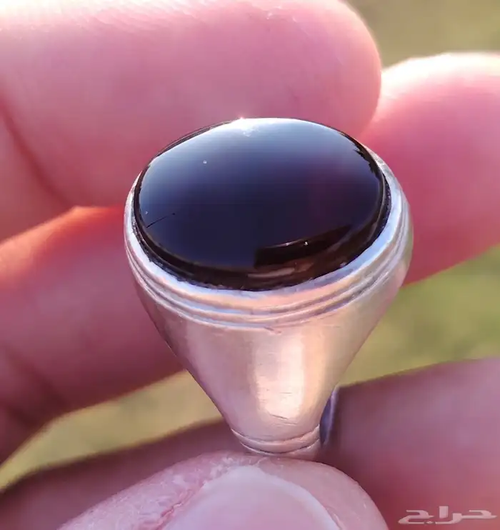 خاتم فضه بحجر عقيق يمني كبدي المقاس 22 2