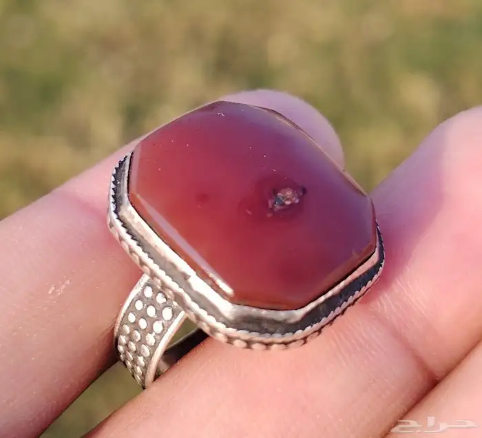 خاتم فضه بحجر عقيق قديم ممير المقاس 23 1