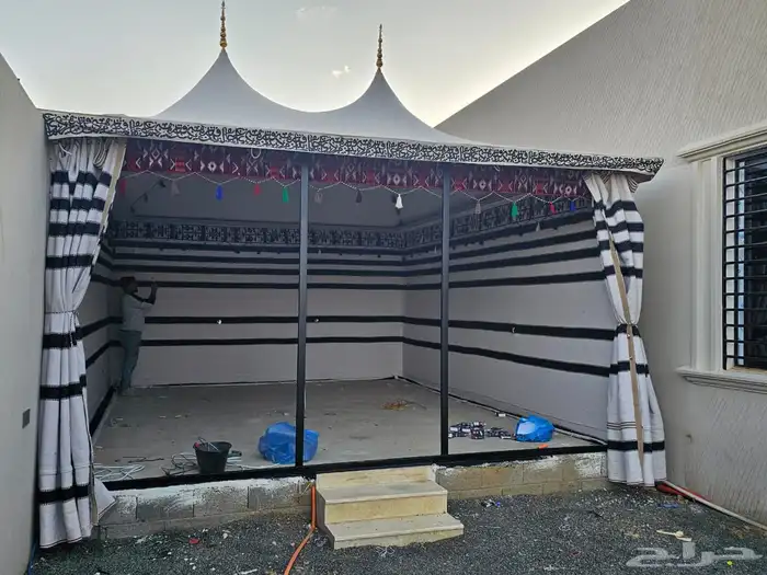 بيوت شعر مشب نار مشب رخام قرميد جمالون تلبيس قماش 2