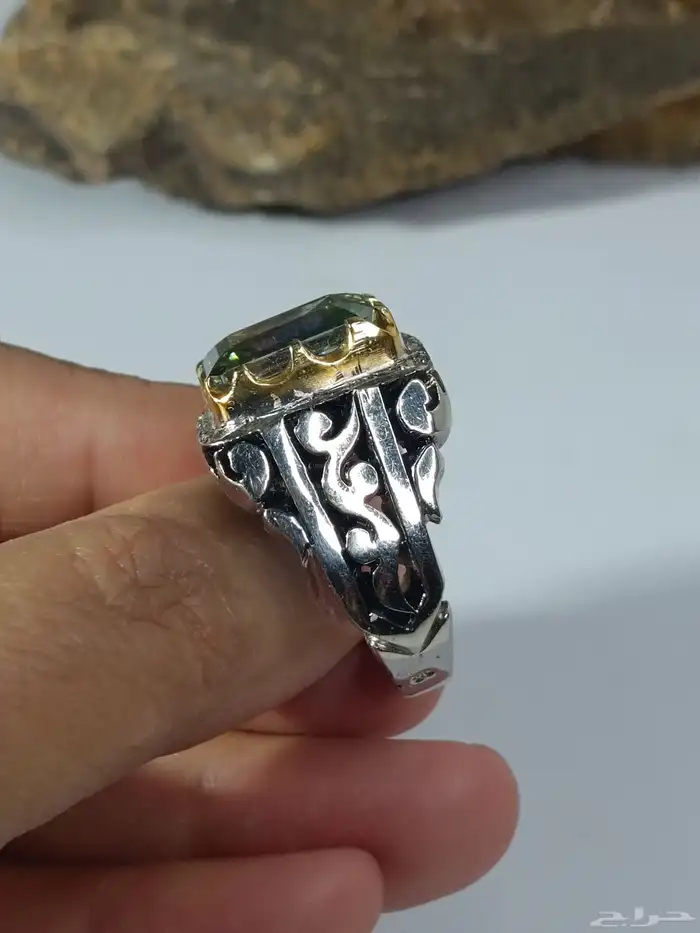 خاتم فضة بالالماس والحجر مستك توباز صياغة فاخرة 1