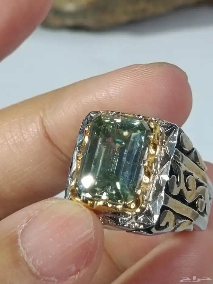 خاتم فضة بالالماس والحجر مستك توباز صياغة فاخرة 4