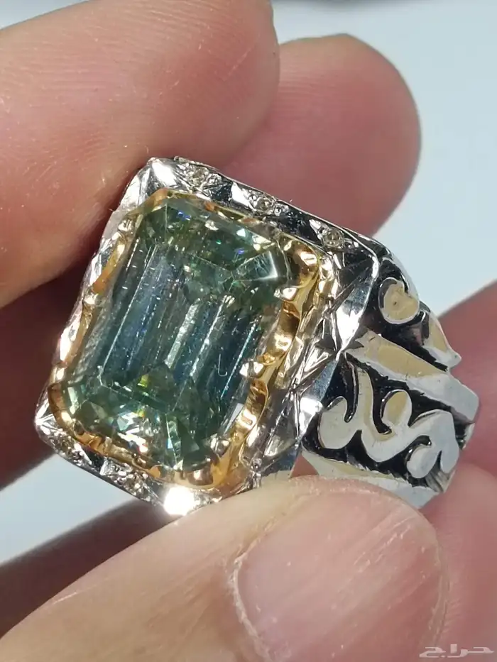 خاتم فضة بالالماس والحجر مستك توباز صياغة فاخرة 8