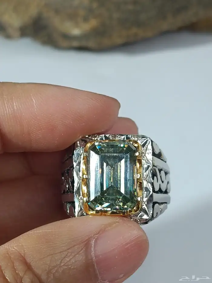 خاتم فضة بالالماس والحجر مستك توباز صياغة فاخرة 3