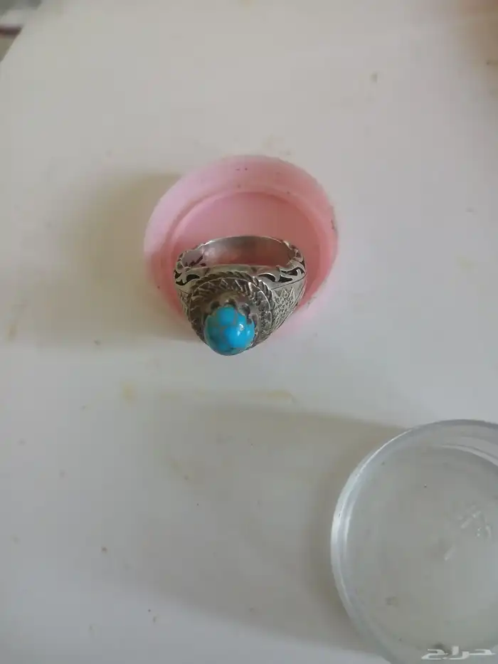 للبيع خاتم فضي عقيق ازرق نشبوري 0