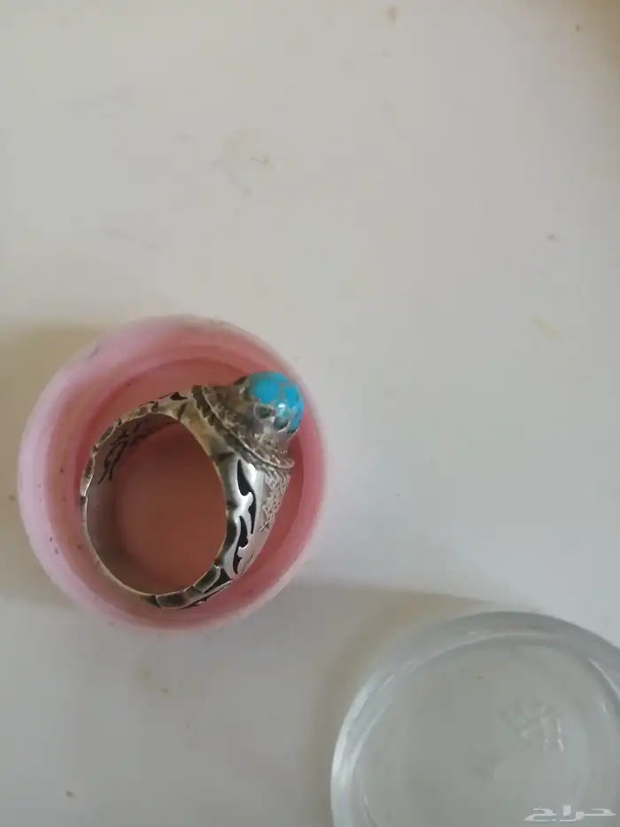 للبيع خاتم فضي عقيق ازرق نشبوري 1