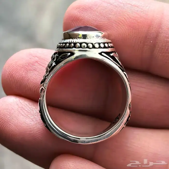 خاتم ياقوت افريقي زامبي طبيعي منقوش 2