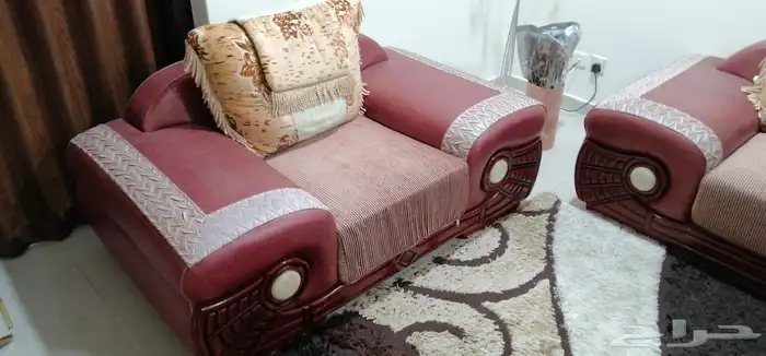 كنب (5 مقاعد) مع اريكة - نص جلد ونص قماش 6