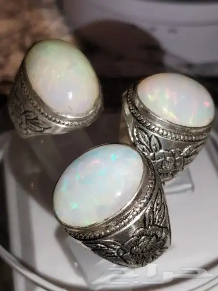 عدد 3 خواتم اوبال اثيوبي فل فاير ثلجي غير معالج صياغة مميزة 3