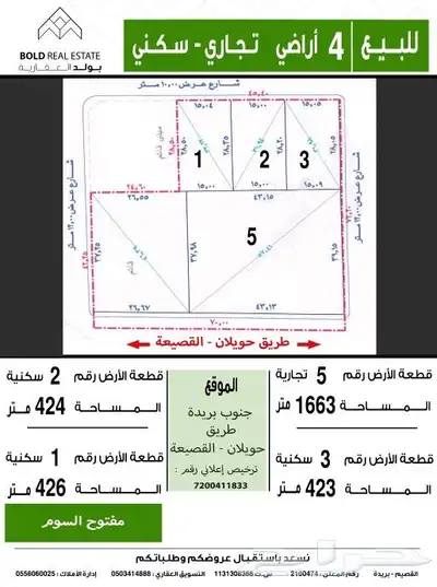 للبيع 4 أراضي تجاري - سكني 0