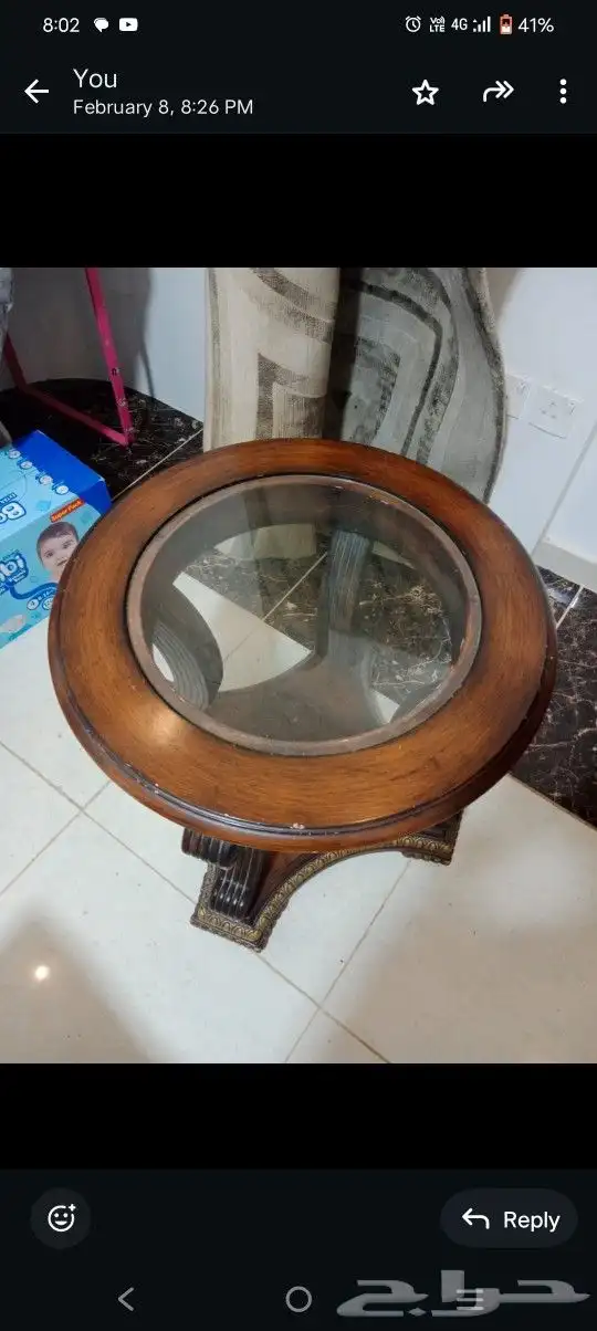 طاوله دائريه خشب اصلى مع سطح زجاج 1