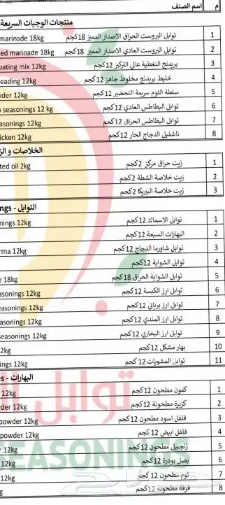 جميع انواع توابل البروستد والتوابل العادية بأسعار ممتازة 0