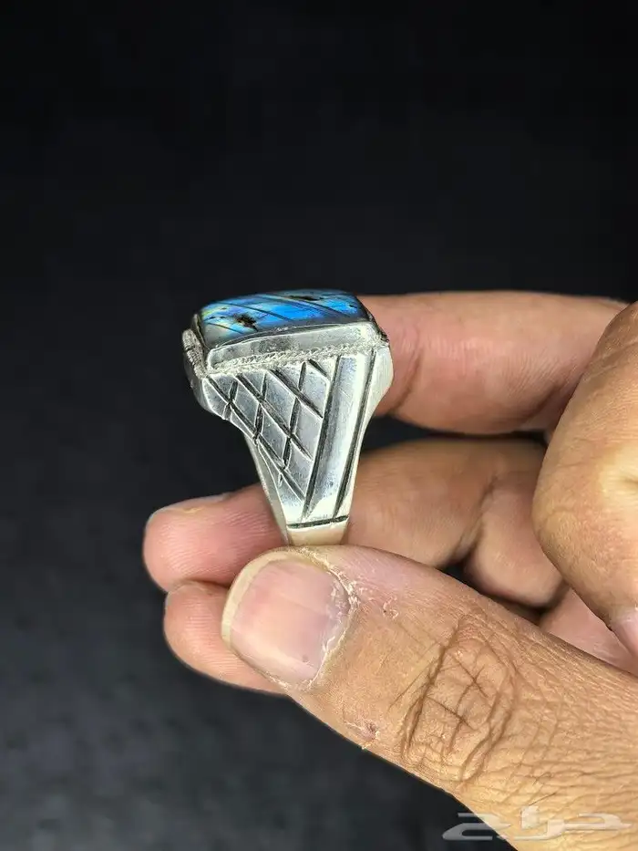 خاتم فضة بحجر الطاووس الطبيعي 0