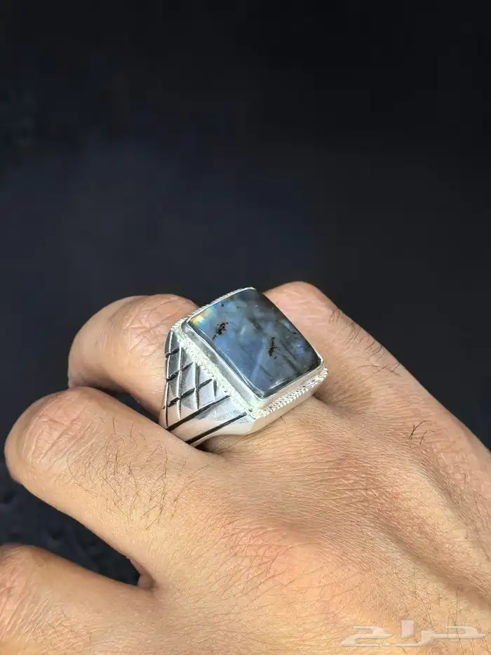 خاتم فضة بحجر الطاووس الطبيعي 3