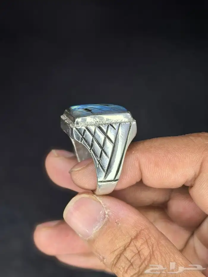 خاتم فضة بحجر الطاووس الطبيعي 1