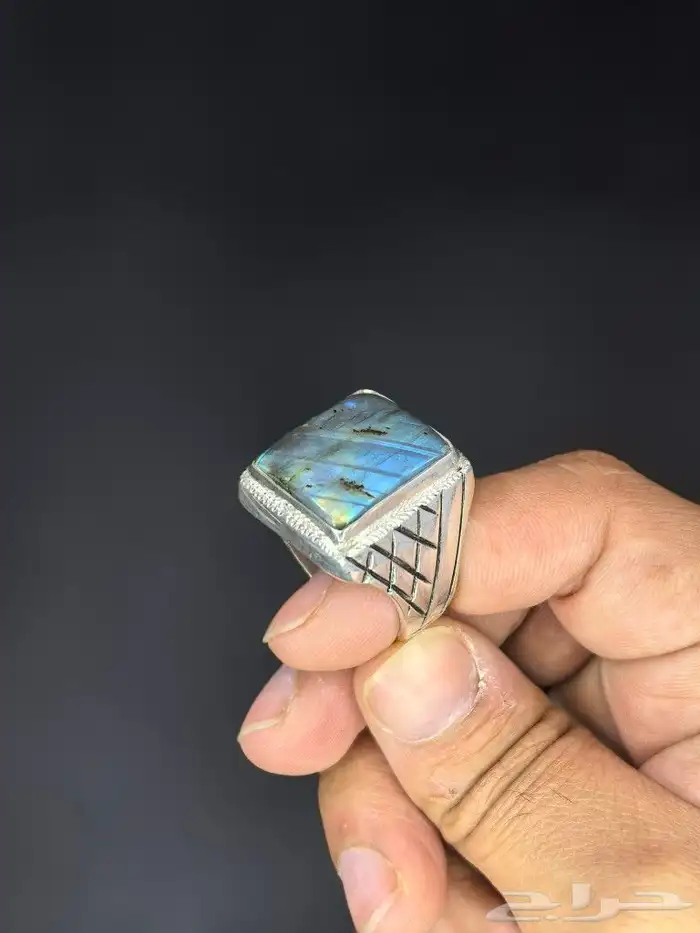 خاتم فضة بحجر الطاووس الطبيعي 2