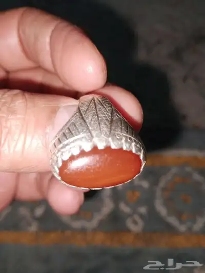 خاتم فضي الفص عقيق يمني 0