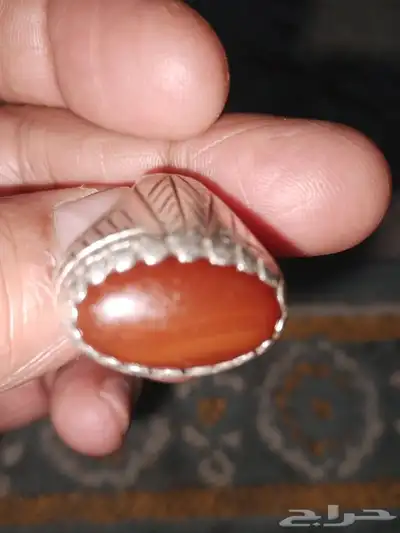 خاتم فضي الفص عقيق يمني 1