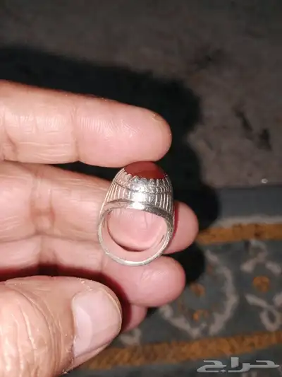 خاتم فضي الفص عقيق يمني 3
