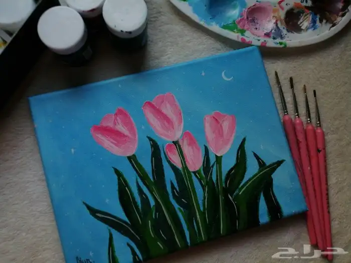 لوحه كانفوس مرسومه يدويا  ورود  أسر منتجه 1