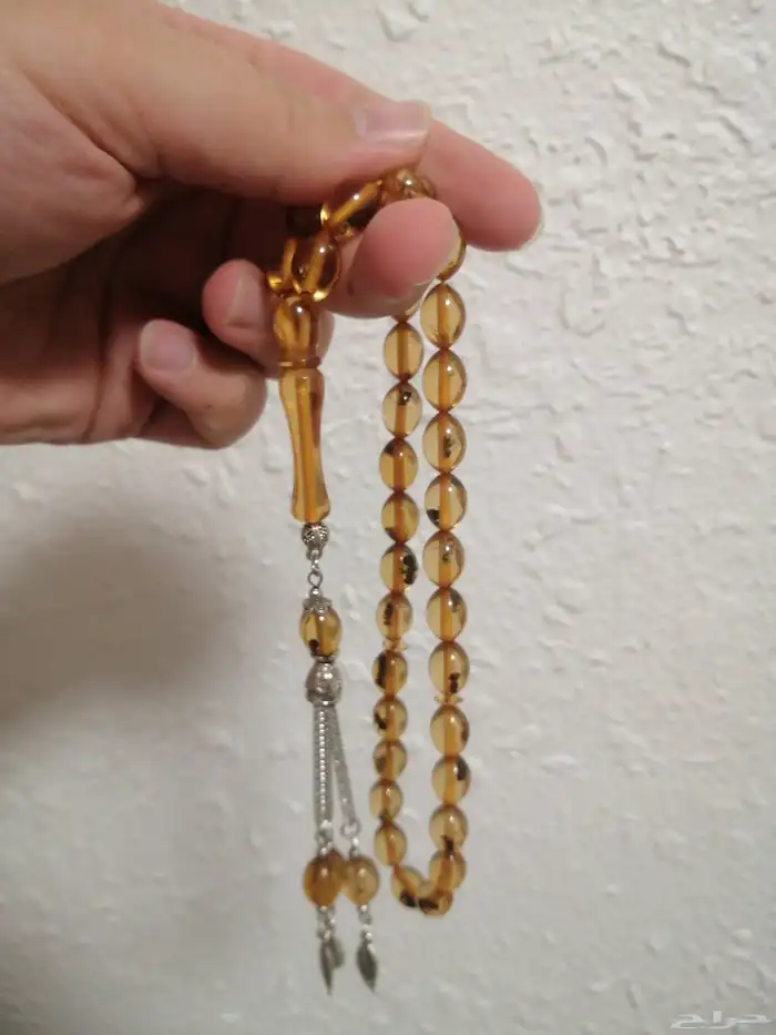 سبحة كهرمان حشري حبة زيتونه (جديدة). 0