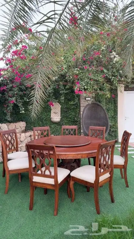 طاولة طعام خشبية دائرية مع 8 كراسي 0