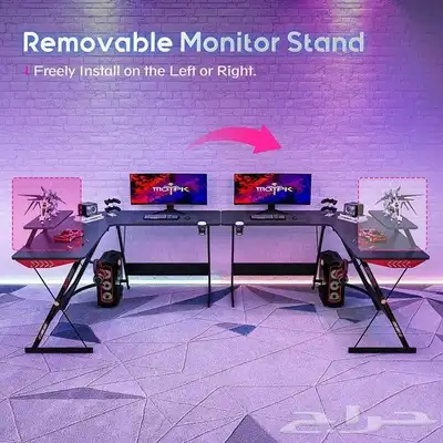 مكتب كمبيوتر بتصميم أنيق على شكل حرف L بإضاءة led 7
