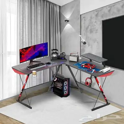 مكتب كمبيوتر بتصميم أنيق على شكل حرف L بإضاءة led 4