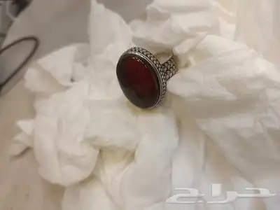 خاتم عقيق يمني كرزي رقم 1 ع فضه 925 خامه ثقيله الوزن 14جرام 0