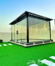 تنسيق حدائق جازان عشب صناعي مظلات شلالات جلسات 1