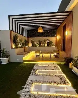 تنسيق حدائق جازان عشب صناعي مظلات شلالات جلسات 5