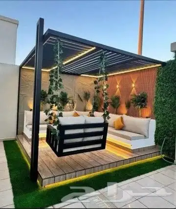 تنسيق حدائق جازان عشب صناعي مظلات شلالات جلسات 7